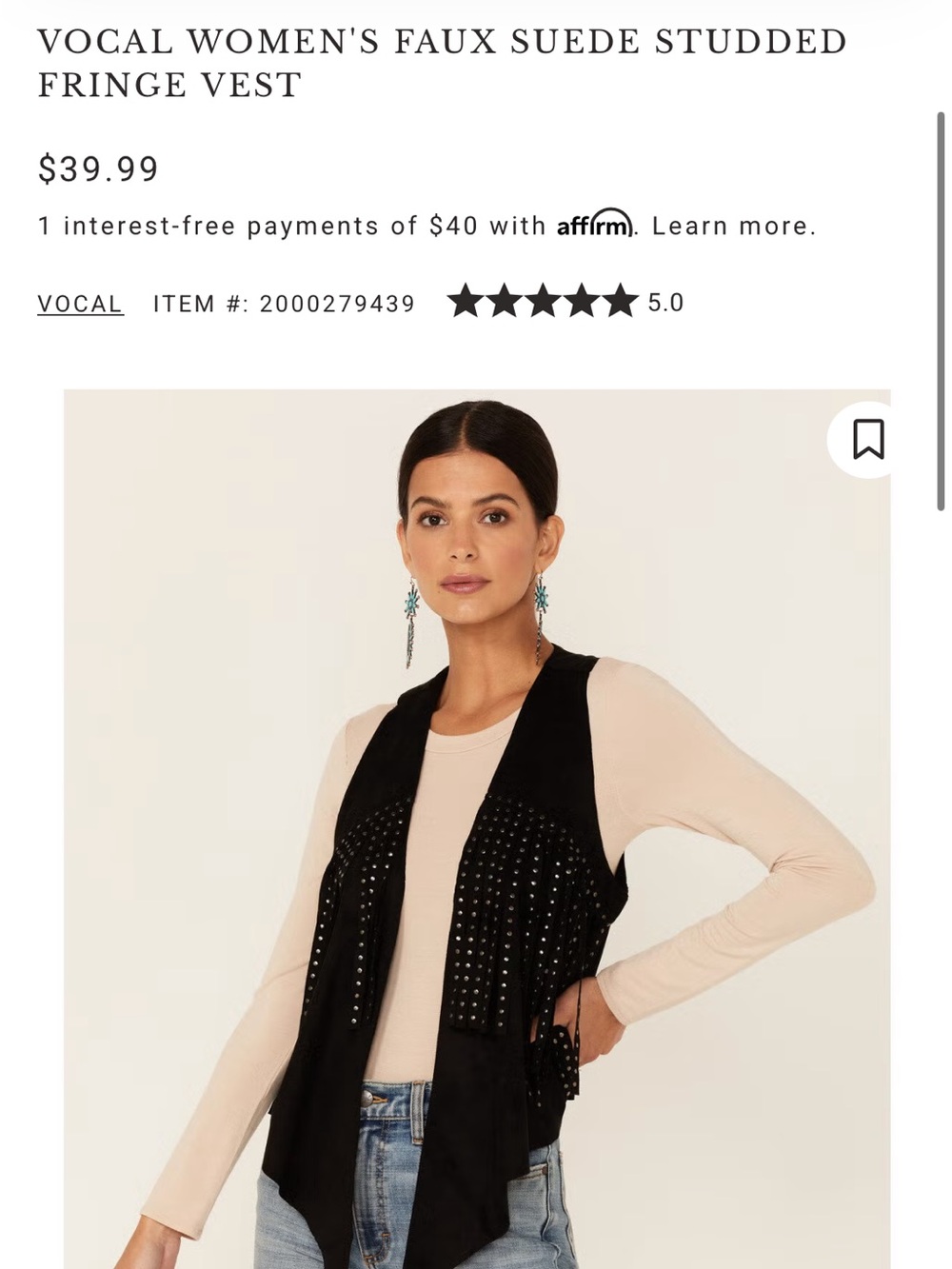 VOCAL Womens Faux Suede Studded Fringe Vest